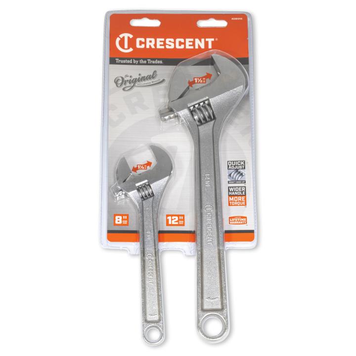 CRESCENT ADJ WRENCH, 8", 12", CHROME, SET, 2PC