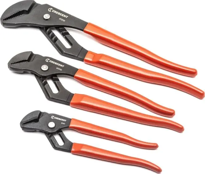 CRESCENT 3 Piece Straight Jaw Dipped Handle Tongue and Groove Plier Set 7", 10" & 12"