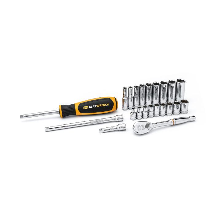 Gearwrench 22 Piece 1/4" Drive 6 & 12 Point Standard and Deep Metric Mechanics Tool Set