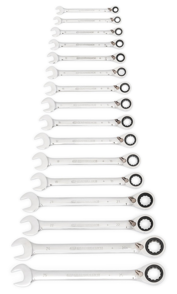 GearWrench 16 Piece 72-Tooth 12 Point Reversible Ratcheting Combination Metric Wrench Set