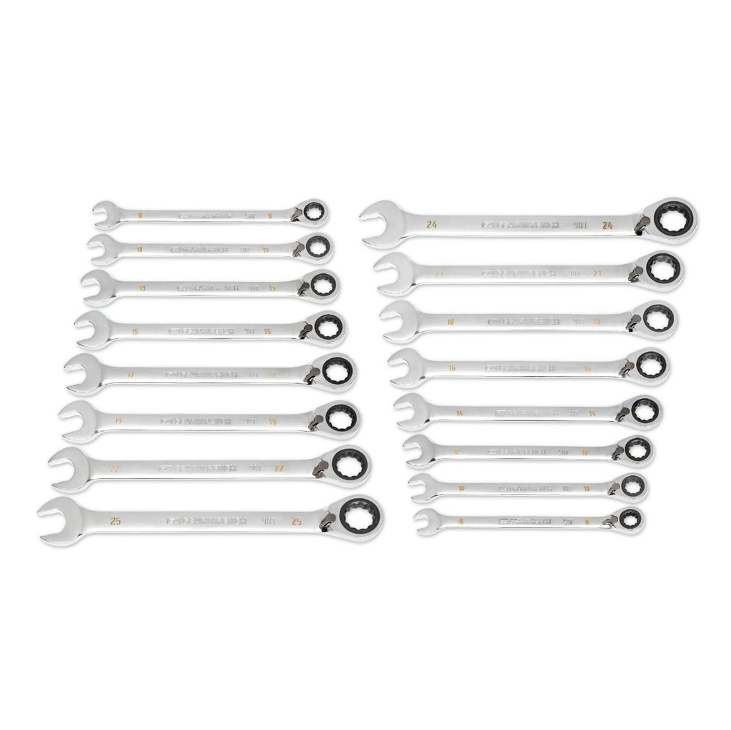 GearWrench 16 Piece 90-Tooth 12 Point Metric Reversible Ratcheting Wrench Set (8- 25mm)