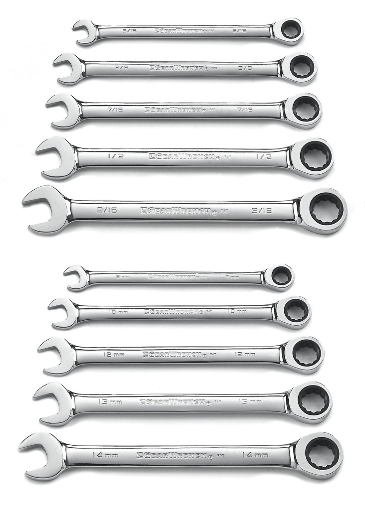GearWrench 10 Piece 72-Tooth 12-PT Ratcheting Combination SAE/Metric Wrench Set