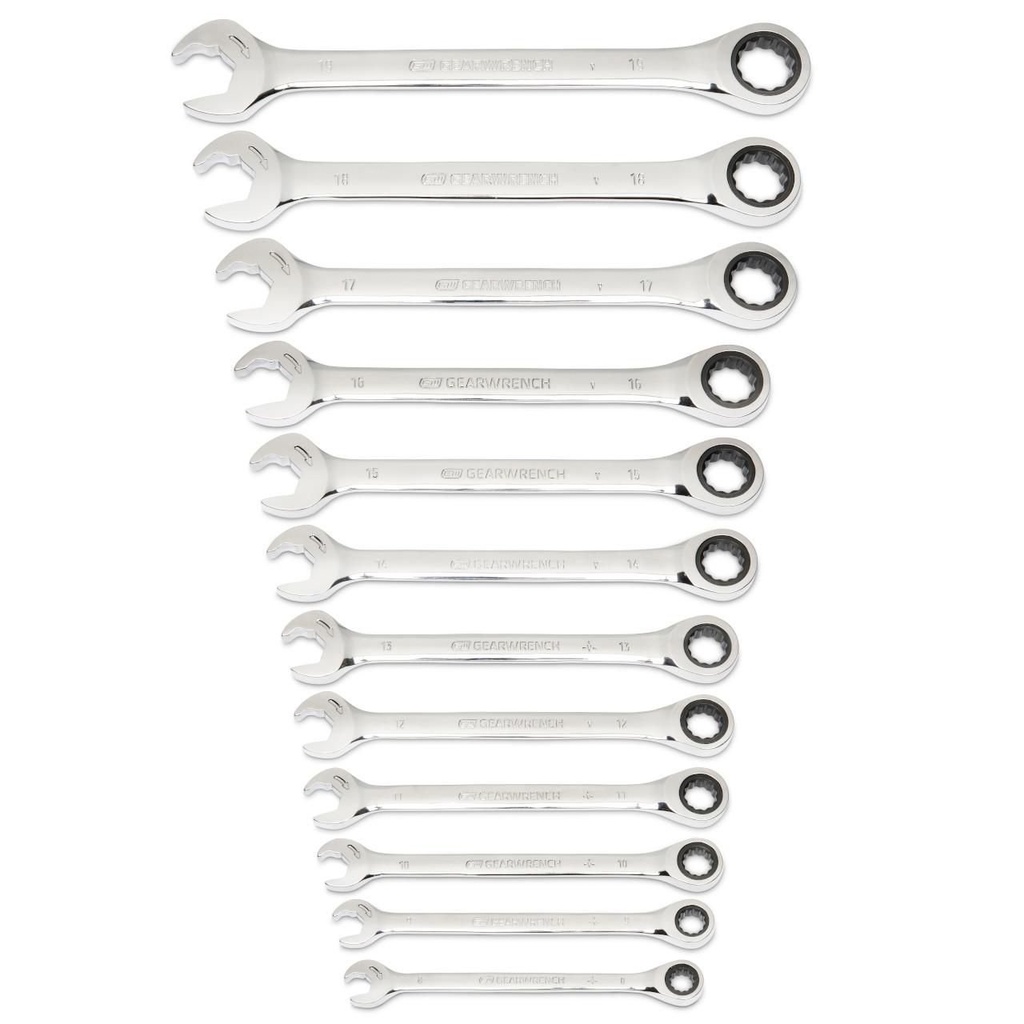 GearWrench 12 Piece 72-Tooth 12 Point Open End Ratcheting Metric Wrench Set