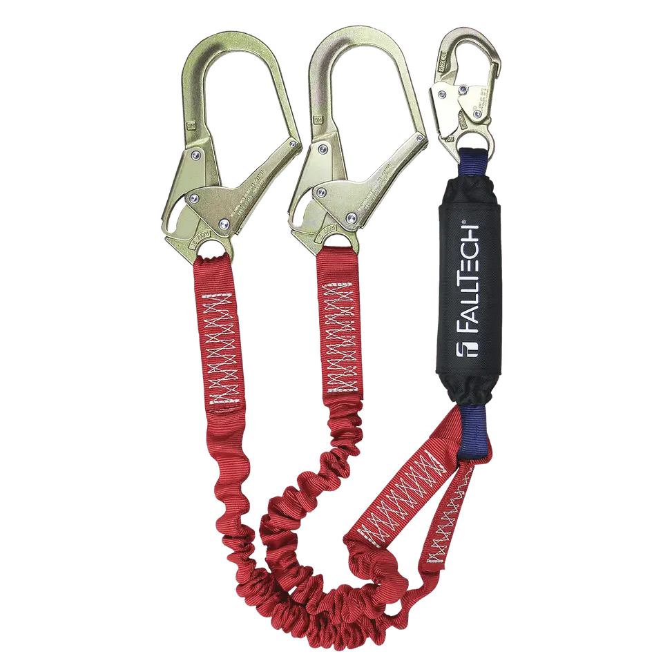 FallTech 6' Ironman Elastic-leg Dual Class Twin Leg Lanyard, Snap Hook/Rebar Hooks (8247EY3)