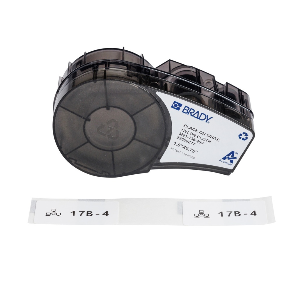 Brady B-499 Aggressive Adhesive Multi-Purpose Nylon Labels with Ribbon, Pre-Sized, for M210 M211 Printers - 0.75" x 1.5", M21-136-499