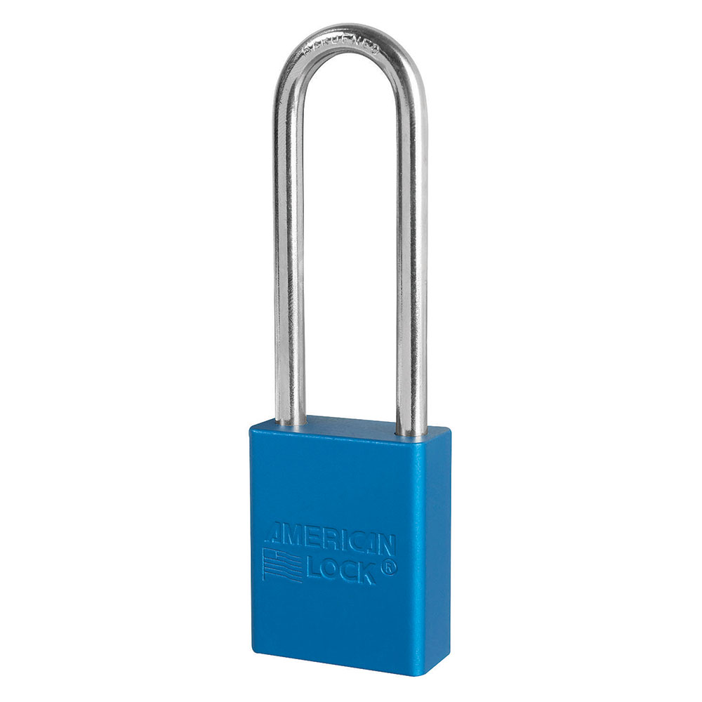 MasterLock LOTO Locks - American Lock - Padlock 3" Shackle Red Keyed Differently Solid Aluminum Boron Shackle 5 Pin, Blue
