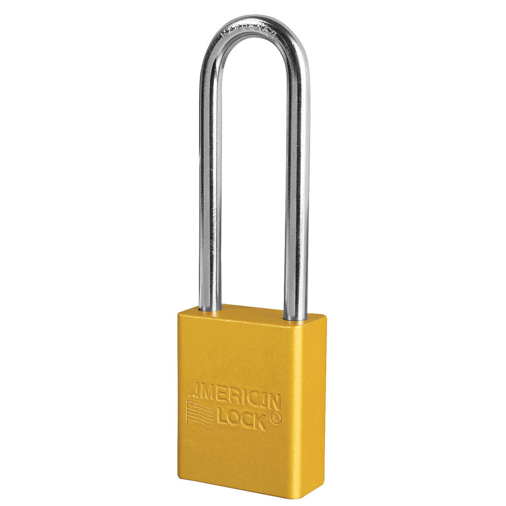 MasterLock LOTO Locks - American Lock - Padlock 3" Shackle Red Keyed Differently Solid Aluminum Boron Shackle 5 Pin, Gold/Yellow