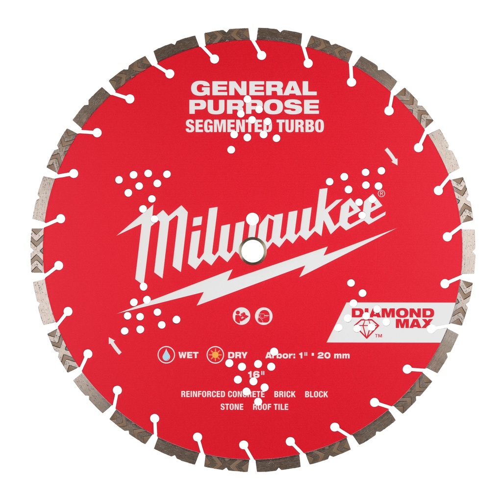 Milwaukee 49-93-9016 16" DIAMOND MAX™ Segmented Turbo, General Purpose Diamond Blade