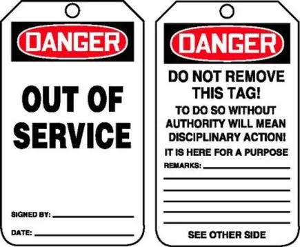 Accuform OSHA Danger Safety Tag: Out Of Service, 25/PK