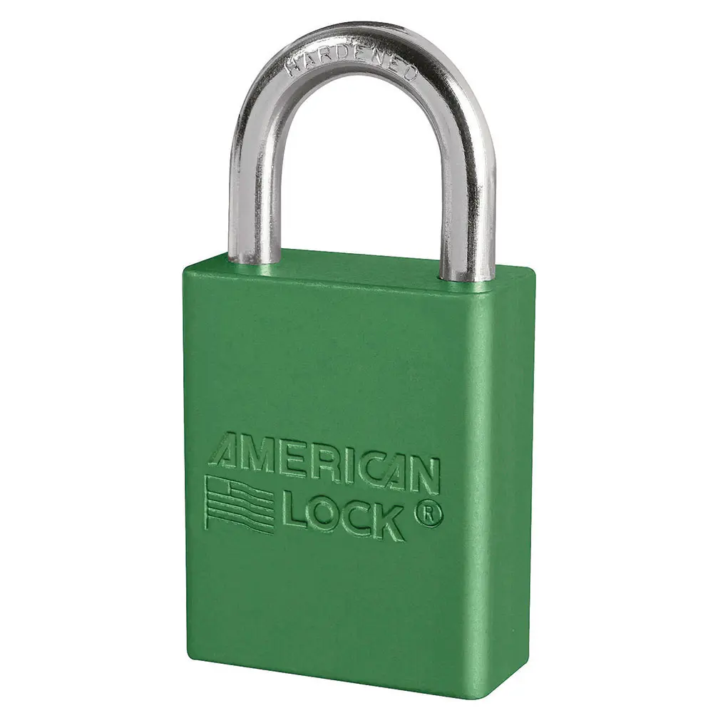 MasterLock Green Anodized Aluminum Safety Padlock, 1-1/2in (38mm) Wide with 1in (25mm) Tall Shackle, Keyed Alike Master Keyed A1105KAMKGRN