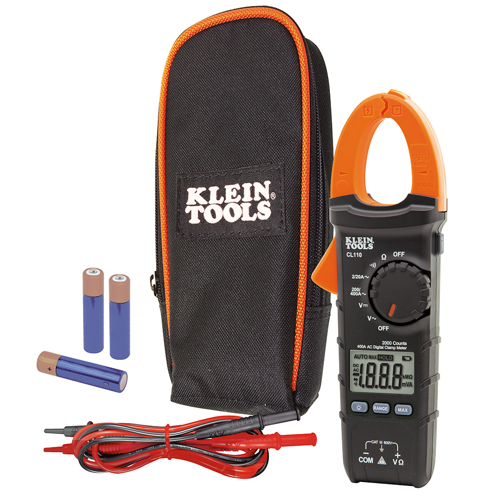 Klein CL110 Clamp Meter, Digital AC Auto-Ranging Tester, 400 Amp