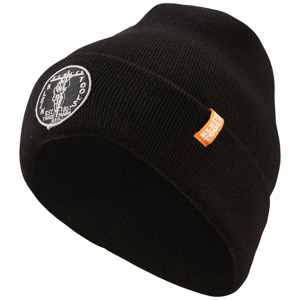 Klein 60388 Heavy Knit Hat, Black, Vintage Patch Logo