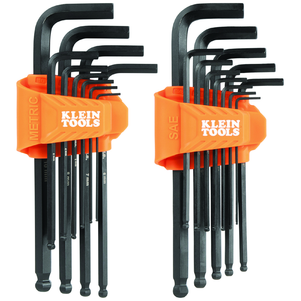 Klein Long Ball End Hex Key Set, SAE and Metric, 22-Piece (BLS22)