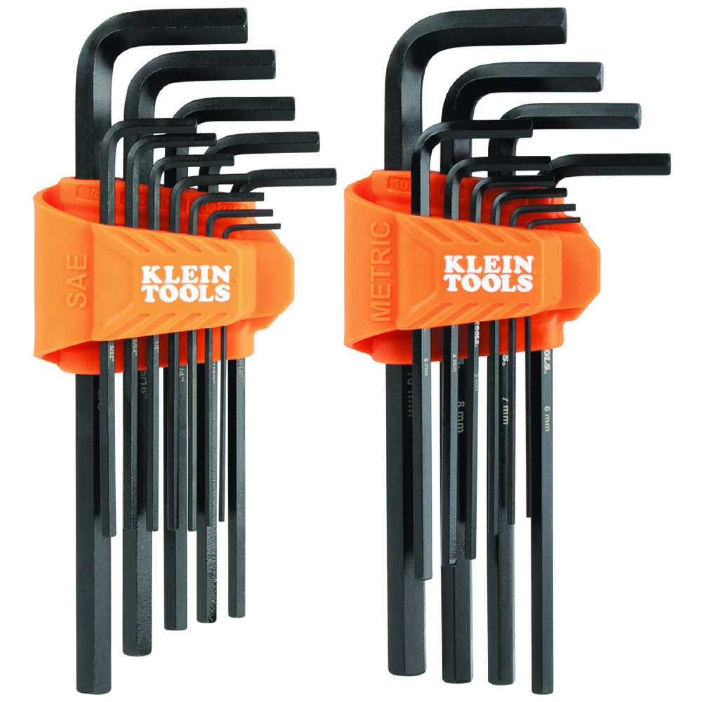 Klein L-Style Long Hex Key Set, SAE and Metric, 22-Piece (LS22)