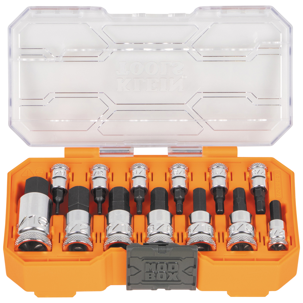 Klein 65213HEX Knurled Hex Bit Socket Set, SAE, 13-Piece