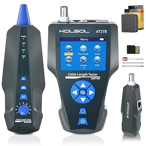 KOLSOL AT278 NF-8601S Network Cable Tester and Tracker, TDR Multifunction LCD LAN Ethernet Poe Cable Tester for RJ45/RJ11/BNC/Metal Cable - PING/POE