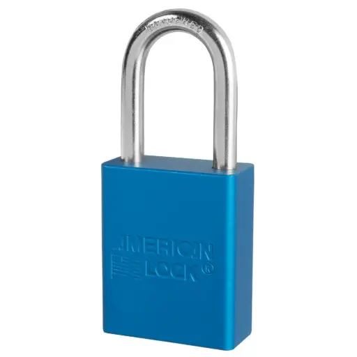 [MST_A1106KABLUE] MasterLock LOTO Locks - American Lock - Padlock 1 1/2" Shackle, Blue Keyed Alike Solid Aluminum Boron Shackle 5 Pin