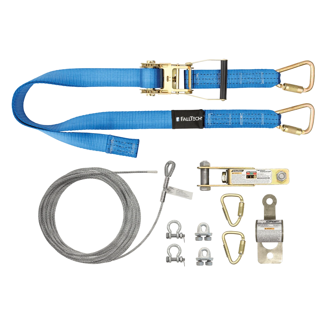 FallTech 60' SteelGrip Plus Temp Cable HLL with Ratchet Strap Tensioner + Coil EA + Install Hardware (620060R)