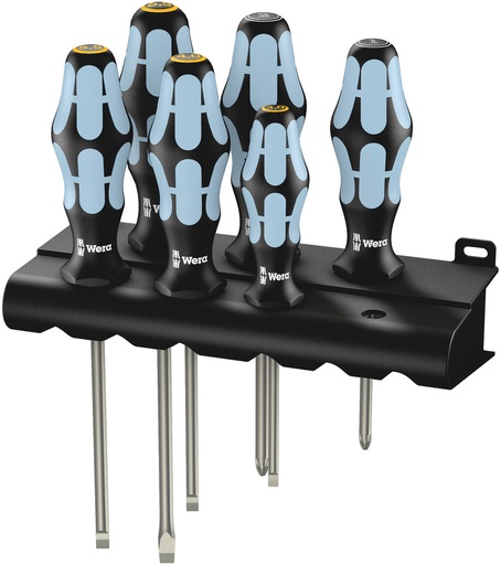 [WER_05032061001] Wera 05032061001 3334/3355/6 Screwdriver Set, Stainless and Rack, 6 Pc