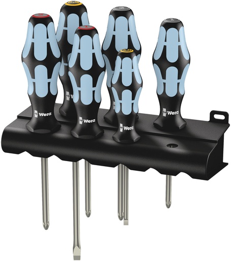 [WER_05032063001] Wera 05032063001 3334/3350/3355/6 Screwdriver Set, Stainless and Rack, 6 Pc