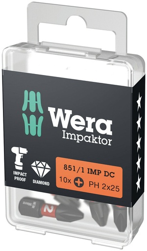 [WER_05057617001] Wera 05057617001 851/1 IMP DC PH DIY Impaktor PH Bits, PH 3 X 25 mm, 10 Pc