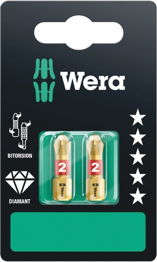 [WER_05073335001] Wera 05073335001 851/1 BDC SB Bits, PH 2 X 25 mm, 2 Pc