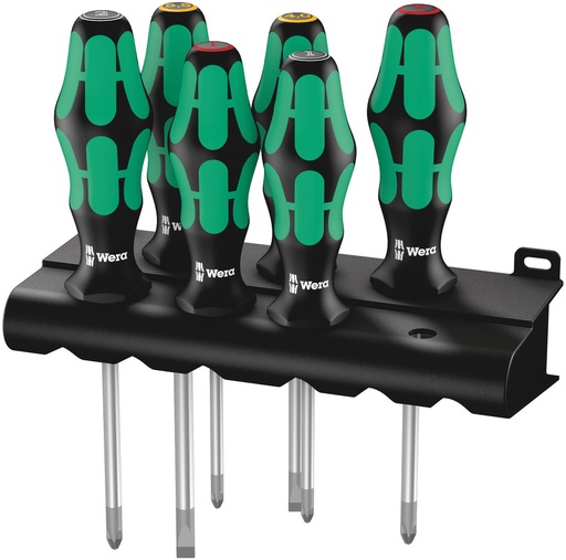 [WER_05105622001] Wera 05105622001 335/350/355/6 Screwdriver Set Kraftform Plus Lasertip and Rack, 6 Pc