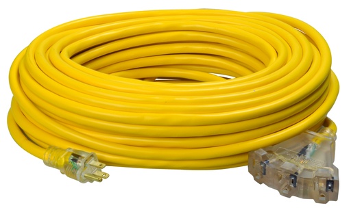 [SWR_4189SW8802] Southwire 100ft SJTW 12/3 Three-Way Power Block W/ Lighted End  (Yellow)