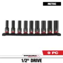 Milwaukee 49-66-7032 9PC SHOCKWAVE™ Impact Duty 1/2" Drive Metric Deep 6 Point Socket Set