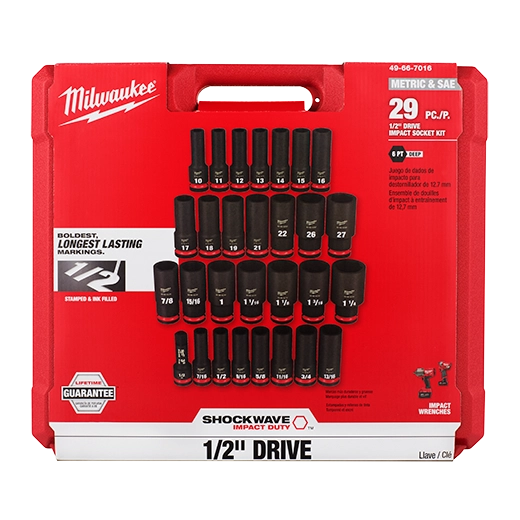 Milwaukee 49-66-7016 29PC SHOCKWAVE™ Impact Duty 1/2" Drive SAE & Metric Deep 6 Point Socket Set
