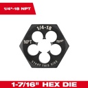 Milwaukee 49-57-5391 1/4"-18 NPT 1-7/16" Hex Threading Die