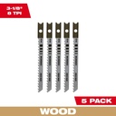 Milwaukee 48-42-0240 3-1/8" 8TPI U-Shank Wood High Carbon Steel Jig Saw Blades (5 PK)