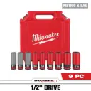 Milwaukee 49-66-7832 SHOCKWAVE™ Impact Duty 1/2" Drive SAE & Metric 9PC Lug Nut Wheel Socket Set