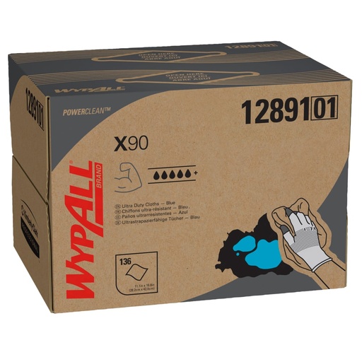 [KCP_12891] WypAll® 12891 PowerClean™ X90 Ultra Duty Cloths, 136 Sheets/Box; 1 Box/Case; 136 Sheets/Case; Blue; Brag Box; Low Lint Extended Use Towels