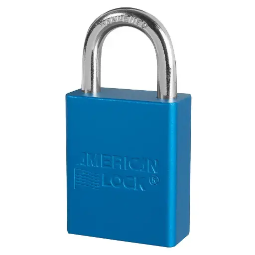 [MST_A1105KAMKBLU] MasterLock Blue Anodized Aluminum Safety Padlock, 1-1/2in (38mm) Wide with 1in (25mm) Tall Shackle, Keyed Alike Master Keyed A1105KAMKBLU