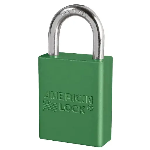 [MST_A1105KAMKGRN] MasterLock Green Anodized Aluminum Safety Padlock, 1-1/2in (38mm) Wide with 1in (25mm) Tall Shackle, Keyed Alike Master Keyed A1105KAMKGRN