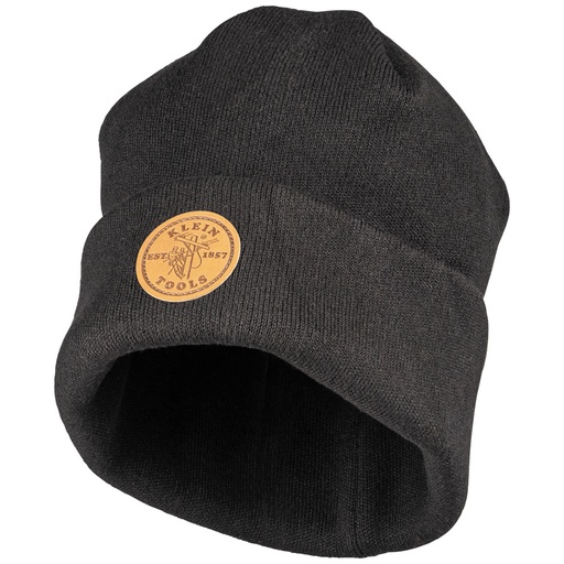 [KLN_60569] Klein 60569 Heavy Knit Hat, Black, Leather Logo