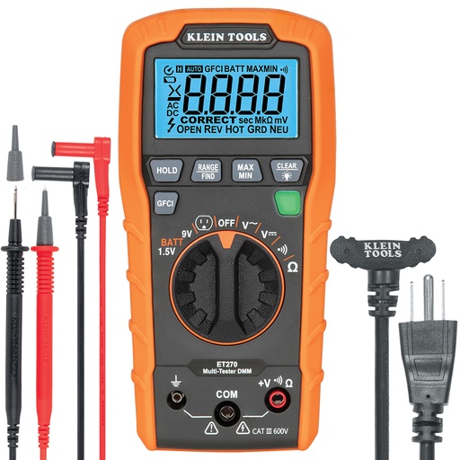 [KLN_ET270] Klein ET270 Auto-Ranging Digital Multi-Tester with Standard/GFCI Receptacle Tester