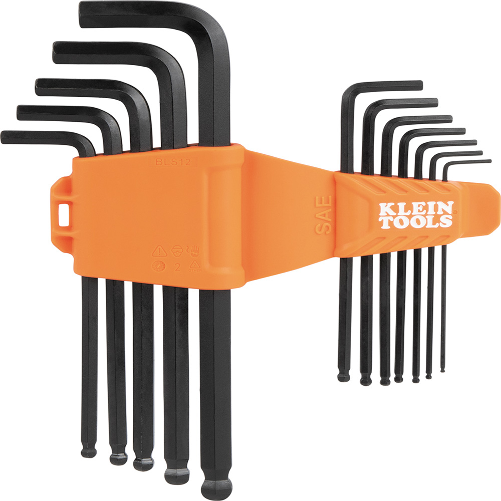 Klein BLS12 L-Style Ball-End Hex Key Wrench Set, SAE, 12-Piece