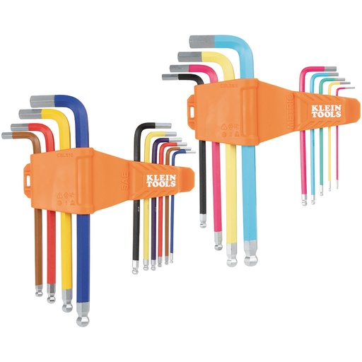 [KLN_CBLS19] Klein CBLS19 Powder Coated Long Ball End Hex Key Set, SAE and Metric, 19-Piece