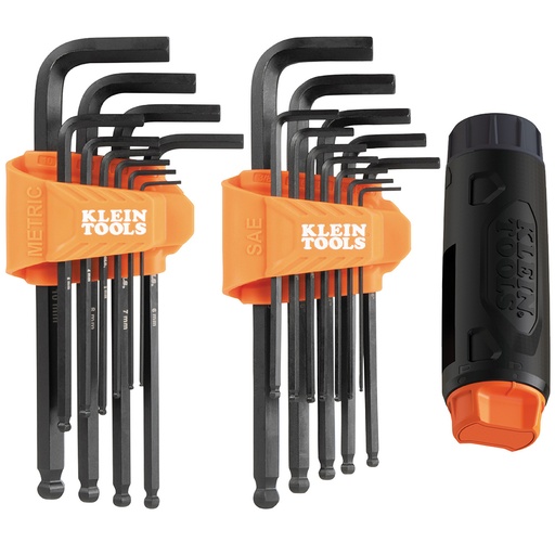 [KLN_BLS22H] Klein BLS22H Long Ball-End Hex Key Set with Handle, SAE and Metric, 22-Piece
